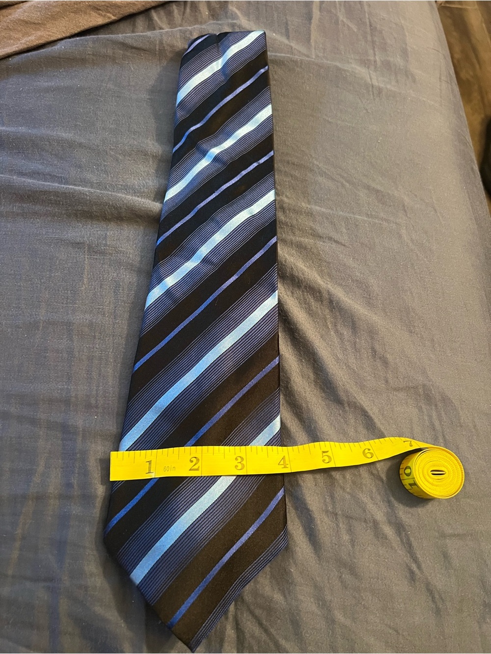 Sean John Black Tie with Light Blue and Royal Blue Diagonal Stripes